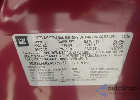 2016 Chevrolet Equinox Lt z USA, uszkodzony, nr VIN 2GNFLFEK2G6239962